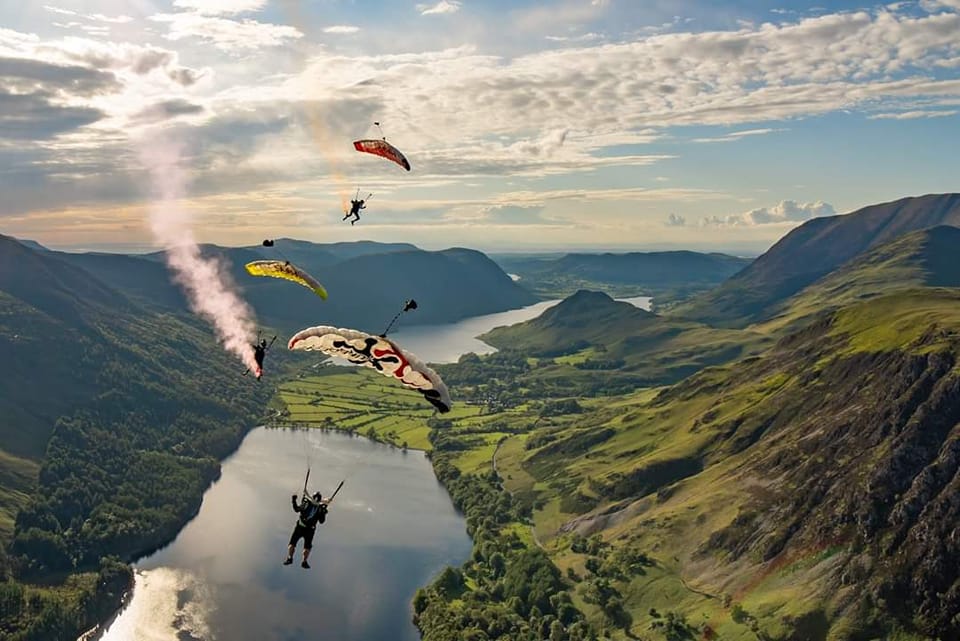 Ospreys Skydive Display Team above the Lake District mountains and lakes