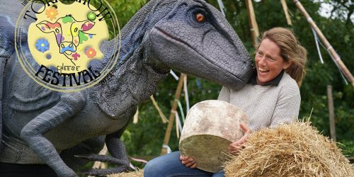 Teachrex dinosaur with Jenny Lee, Torpenhow Cheese Company