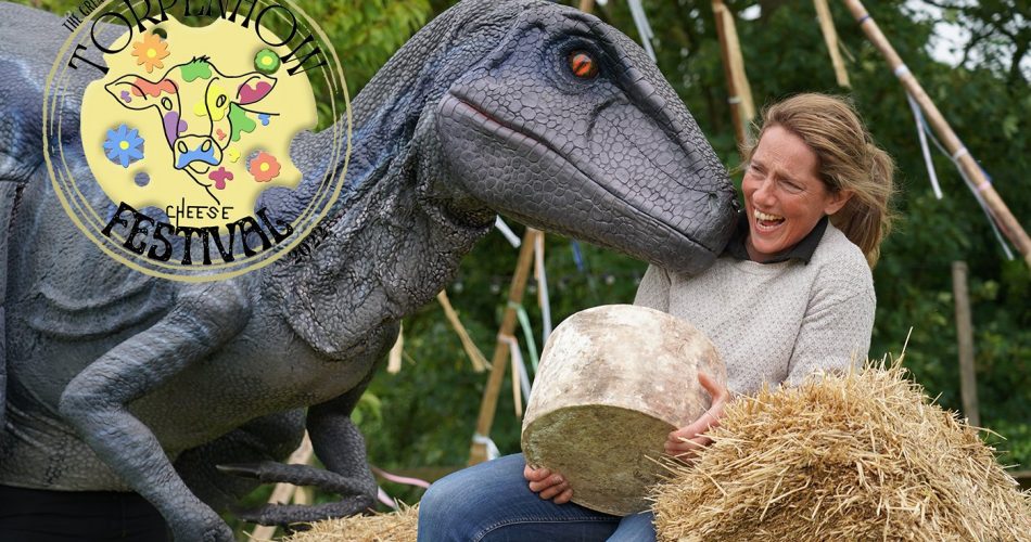 Teachrex dinosaur with Jenny Lee, Torpenhow Cheese Company